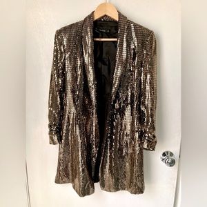 ZARA Gold Metallic All over sequin Blazer XS (dress)